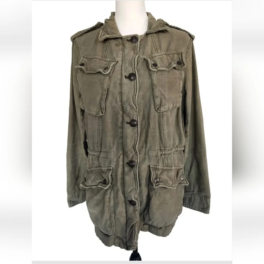 Free People Not Your Brothers Surplus Jacket Pockets Drawstring Waist Olive Sz M - Picture 2 of 12